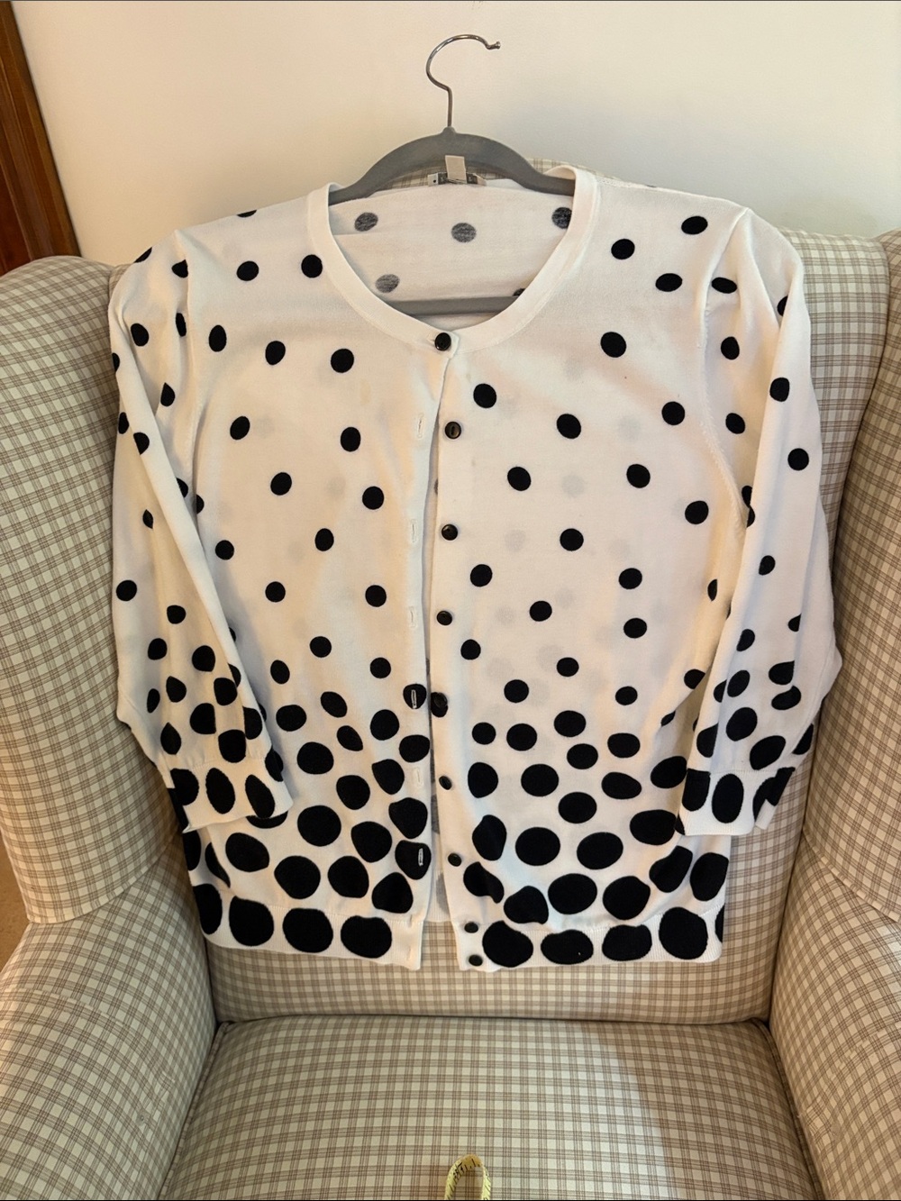 Talbots White Cardigan with Black Polka Dots
